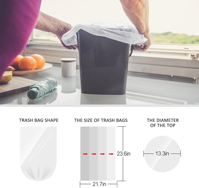 Teivio 6 Gallon 300 Counts Medium Trash Bags Garbage Bags, Bathroom Trash Can Bin Liners, Plastic Bags for office kitchen home, Clear