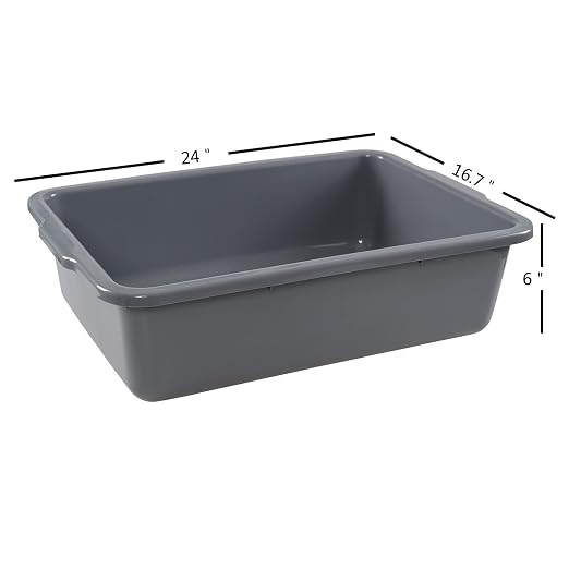 4 Pack Commercial Bus Box, 32 L Plastic Bus Tubs, Gray