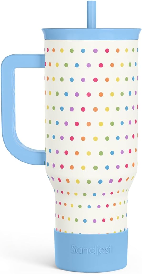 SANDJEST LGBT 40oz Tumbler with Handle and Straw, Insulated Stainless Steel Travel Coffee Mug for Gay Lesbian Adults Friends, Gift Idea for Birthday Christmas Pride Month (Polka Dot)
