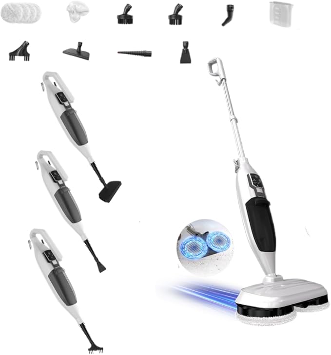 PUREBEAR Steam Mop Cleaner For Home With 4 Replacement Pads, 3 Adjustable Steam Setting, MultiPurpose Handheld Steamer Cleaning for Hardwood Floors, Clothes,Windows,Tiles, Grout (White)