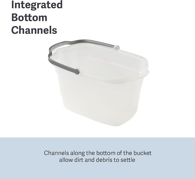 Casabella Cleaning Bucket Rectangular for Mopping or Storage with Handle and Built-In Pour Spouts, 4-Gallon, Clear
