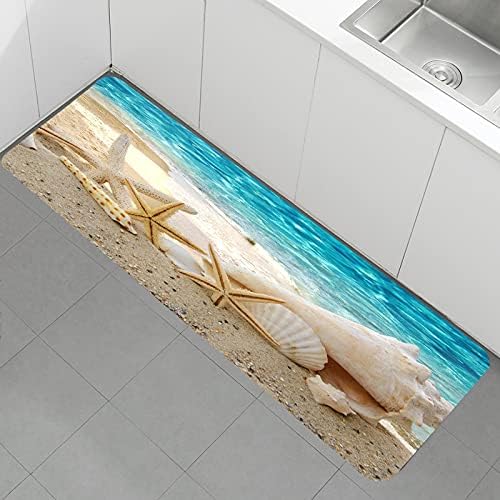 WODEJIA Non Slip Bath Rugs Sponge Foam for Bathroom,Soft Flannel Mat Rug for Living Room, Absorbent Water Clearance MatS for Forlaundry Room and Kitchen,Ocean Beach Themed Carpt 47x18 Inches