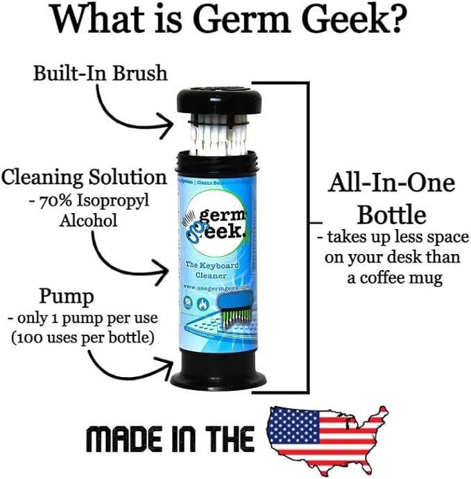 Germ Geek Keyboard & Electronics Cleaning Kit | Patented Precision Brush | Multi-Purpose Tool for Laptop Phone & AirPods | USA-Made, Eco-Friendly & Safe Computer Cleaner
