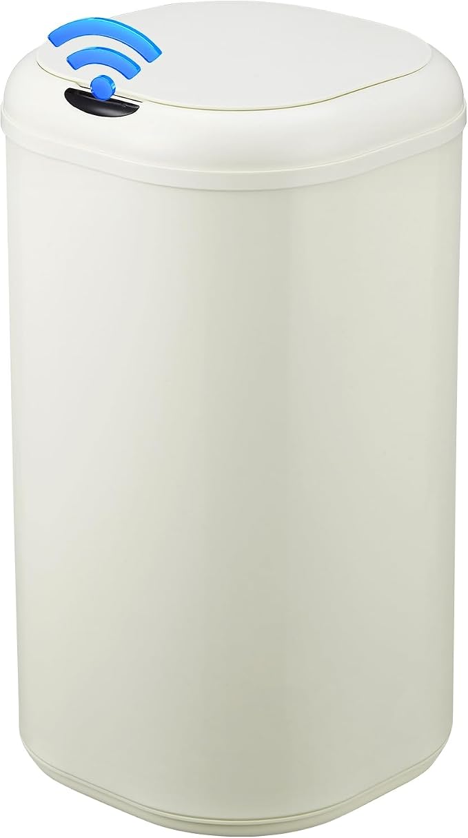 8 Gallon Touchless Trash Can, Motion Sensor Kitchen Garbage Can with Lid, 30 Liter Automatic Stainless Steel Waste Bin for Bathroom Office, Cream White