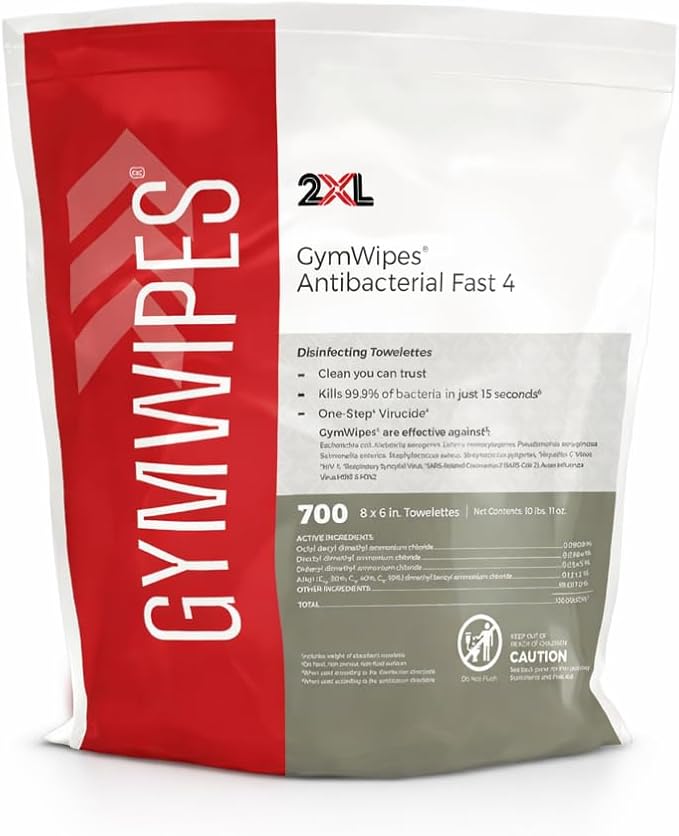 GymWipes Antibacterial Wipes by 2XL Corporation, Towelettes Bucket Refill - Clean, Deodorize & Kills Bacteria, Viruses & Fungi