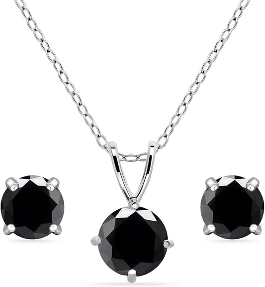 Jewelry Sets for Women, Necklace and Earring Sets for Women, Birthstone Jewelry, Genuine or Synthetic Gemstone, Round Solitaire, Pendant Necklace, Stud Earrings, Sterling Silver Jewelry or Gold Flash