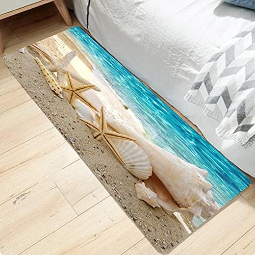 WODEJIA Non Slip Bath Rugs Sponge Foam for Bathroom,Soft Flannel Mat Rug for Living Room, Absorbent Water Clearance MatS for Forlaundry Room and Kitchen,Ocean Beach Themed Carpt 71x24 Inches