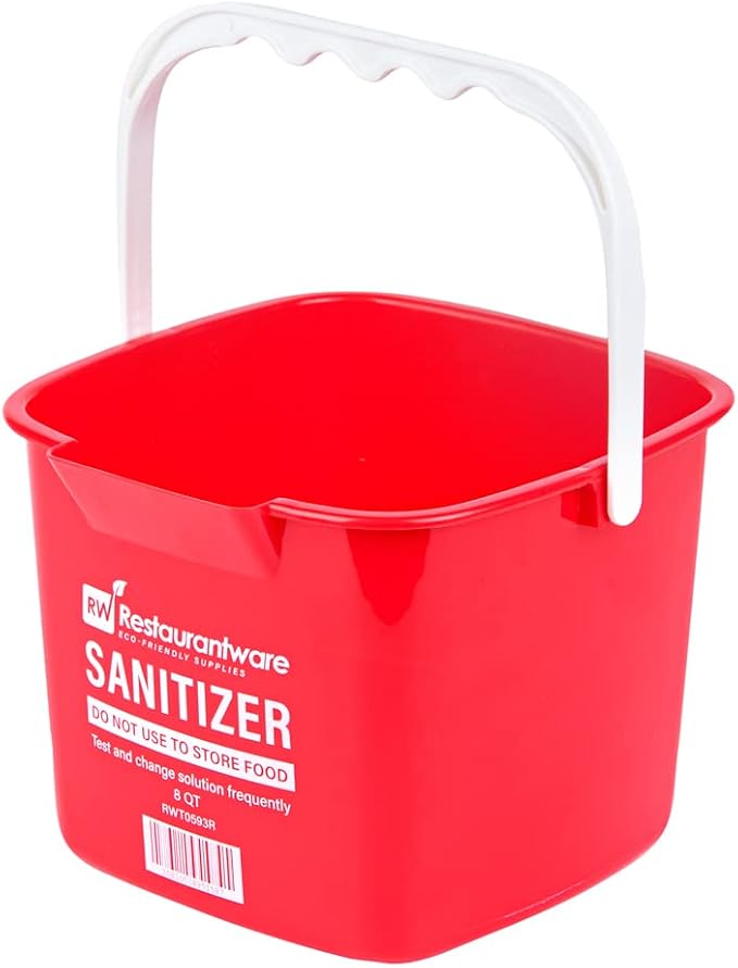 Restaurantware RW Clean 8 Quart Cleaning Bucket 1 Detergent Square Bucket - With Measurements Built-In Spout And Handle Red Plastic Utility Bucket For Home Or Commercial Use