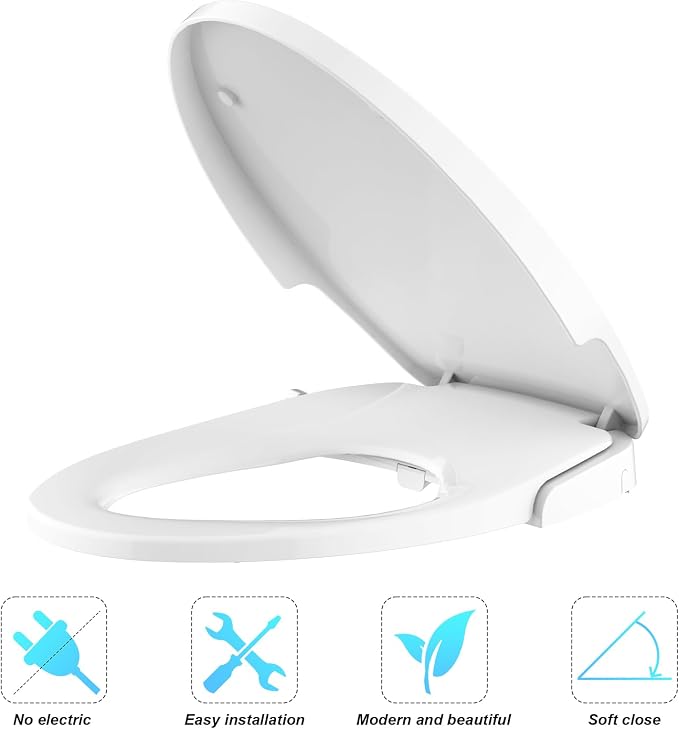 Bidet Toilet Seat Elongated, Non-Electric Bidet Seat with Dual Self-Cleaning Nozzles, Adjustable Water Pressure, Soft Close PP Material, Easy Installation Toilet Seat Bidet for Bathroom Hygiene