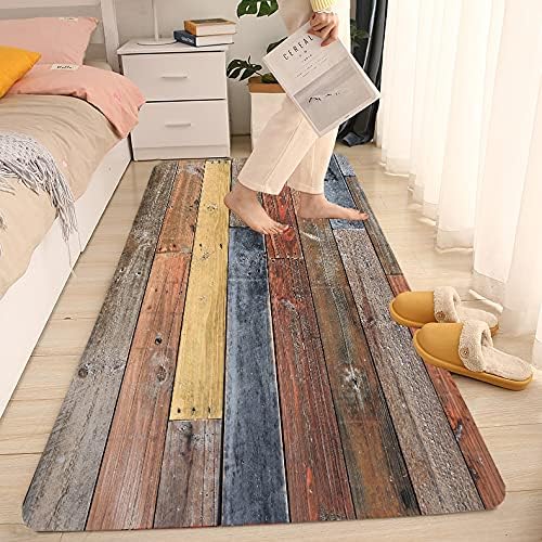 WODEJIA Flannel Mat Non Slip Bedside and Living Room,Clearance MatS Absorbent Moisture Dust Forlaundry Room,Bath Rugs Sponge Foam Soft for Bathroom and KitchenRustic Old Wooden Board 59 x 24 Inches