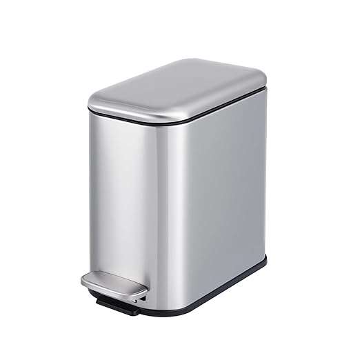 Bathroom Trash Can with Lid, 5L/1.3 gal Stainless Steel Step Trash Can, Slim Small Wastebasket with Removable Inner Bucket for Toilet Bedroom Office