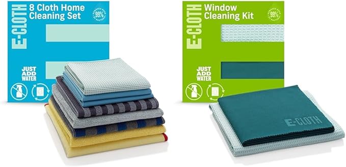 E-Cloth Home Cleaning Set with Microfiber Cleaning Cloths for Cars & Microfiber Cleaning Cloth Glass Cleaner Kit - Microfiber Towel Cleaning Kit for Cars, Large