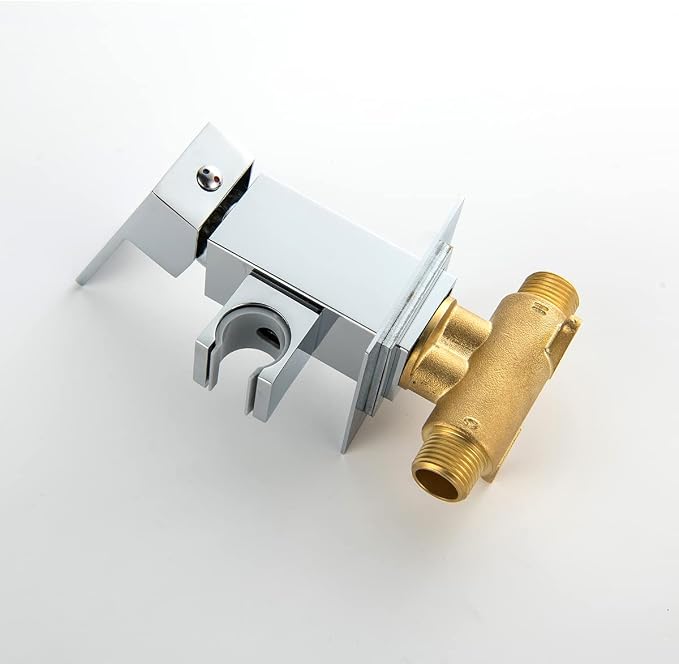 Handheld Bidet Sprayer Head Hot and Cold Mixing Kit Set Chrome Brass | Warm Water Value Mixer, Modern Square Design, Concealed Bidet Hand Held Sprayer Shattaf Bathroom Attachment For Toilet