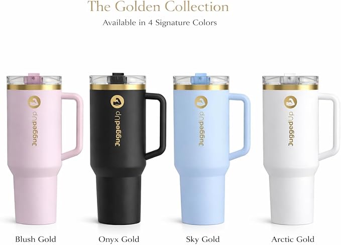 Hydra 40oz Insulated Stainless Steel Tumbler with Handle & Flip Straw Lid – Leak Proof Vacuum Travel Mug, Cup Holder Compatible, BPA Free – Sky Gold