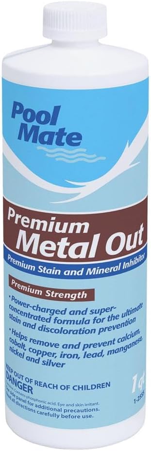 Pool Mate 1-Quart 2-Pack Premium Metal Out Stain and Mineral Inhibitor, Pool Metal Remover, Stain Remover, Made in USA