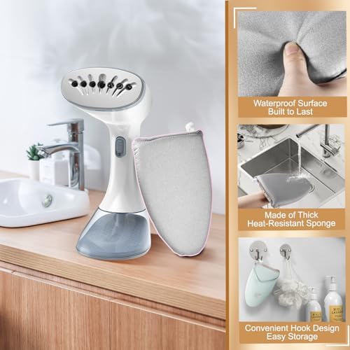 Garment Steamer with Ironing Glove, Anti Steam Heat-Resistant Glove with Thick Sponge Padding, Waterproof Surface, Ventilated Design, Built-In Finger Loop for Easy Ironing