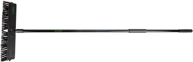Restaurantware-Clean Tek Professional 17.13 Inch Push Broom, 1 Heavy-Duty Broom with 59” Handle - Medium Bristles, 2 Handle Attachment, Wooden, Commercial Use, for Deck, Garage, Yard, Patio