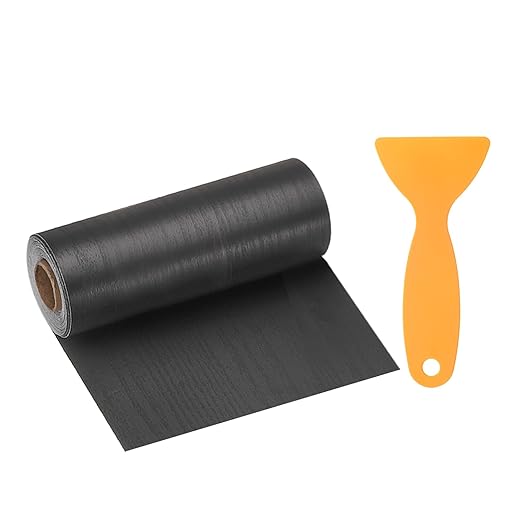 HARFINGTON Wood Grain Repair Tape 6 Inch x 33ft Self Adhesive Repair Patch Tape Simulated Wooden Floor Tapes with Plastic Scraper for Tables Doors Windows Furniture, Black Wood