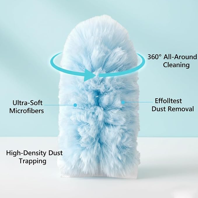 60 Pack Duster Refills Kit Disposable for Swiffer Duster Handle,360° Deep Cleaner Heavy Duty Replacement with 1 Handle,for Home, Blinds, Car, Pet, Furniture, Fans(Blue)