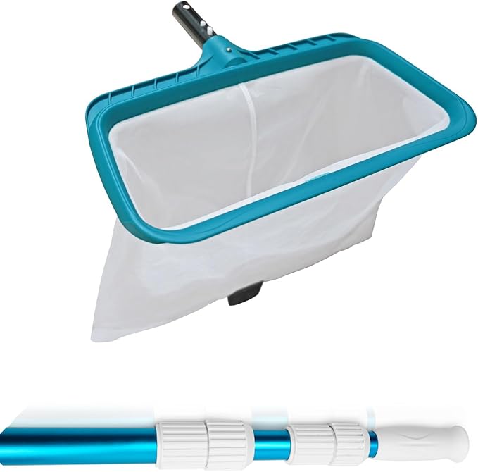 POOLWHALE Fine Mesh Pool Net with 15 Ft Telescopic Pool Pole