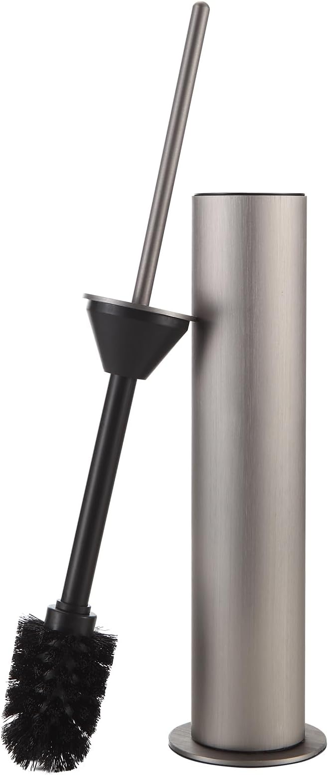 BGL Toilet Brush with Holder Set Brushed Nickel Aluminium Standing for Bathroom Toilet Bowl Cleaner Brush and Holder Set, Round Design