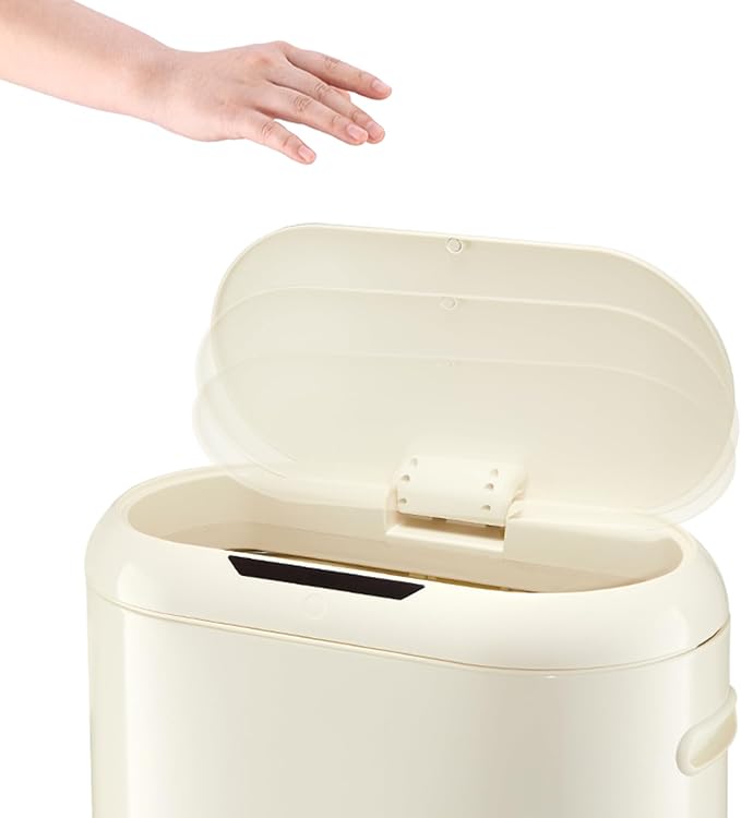 Takywep 13 Gallon Automatic Sensor Kitchen Trash Can, Kitchen Trash Can with Lid, Sensor-Activated Lid Garbage Bin Without Inner Bucket for Home, Office, Battery not Included, Cream White