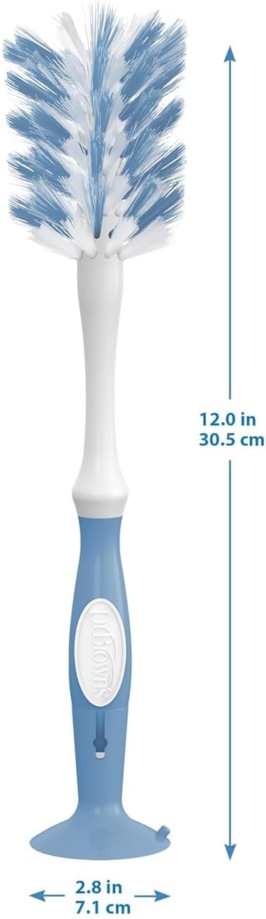 Dr. Brown's Deluxe Bottle Brush for Cleaning Baby Bottles, Nipples, and Sippy Cups with Suction Cup Stand and Vent Brush, BPA-Free, Blue, 3-Pack