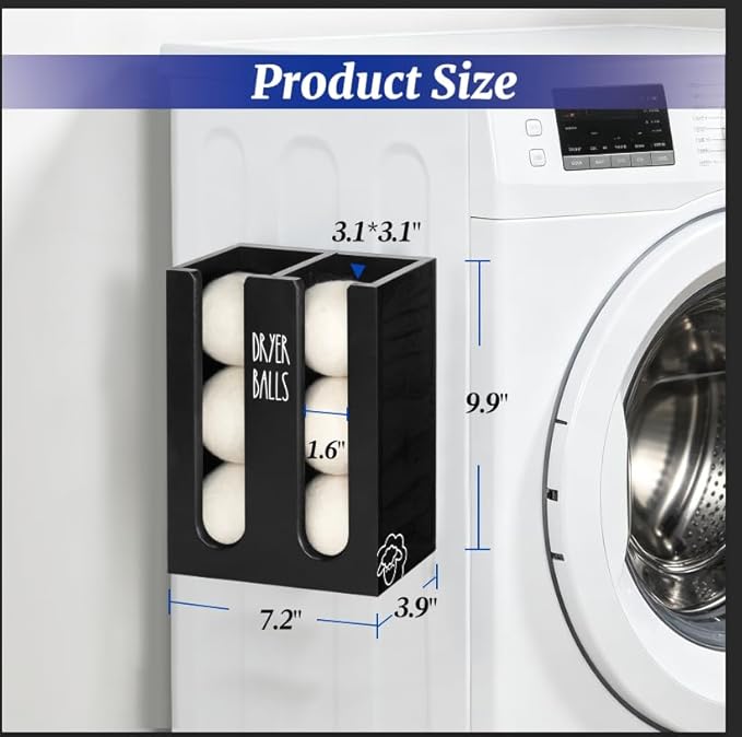Magnetic Dryer Ball Holder Wall Mount for Washer Dryer, Wood Laundry Organizer and Storage, Wool Dryer Balls Container Dispenser Basket with Magnetic Lint Bin, Laundry Room Accessories and Essentials