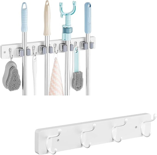 OUTNILI Broom Holder and Coat Rack Wall Mount Bundle