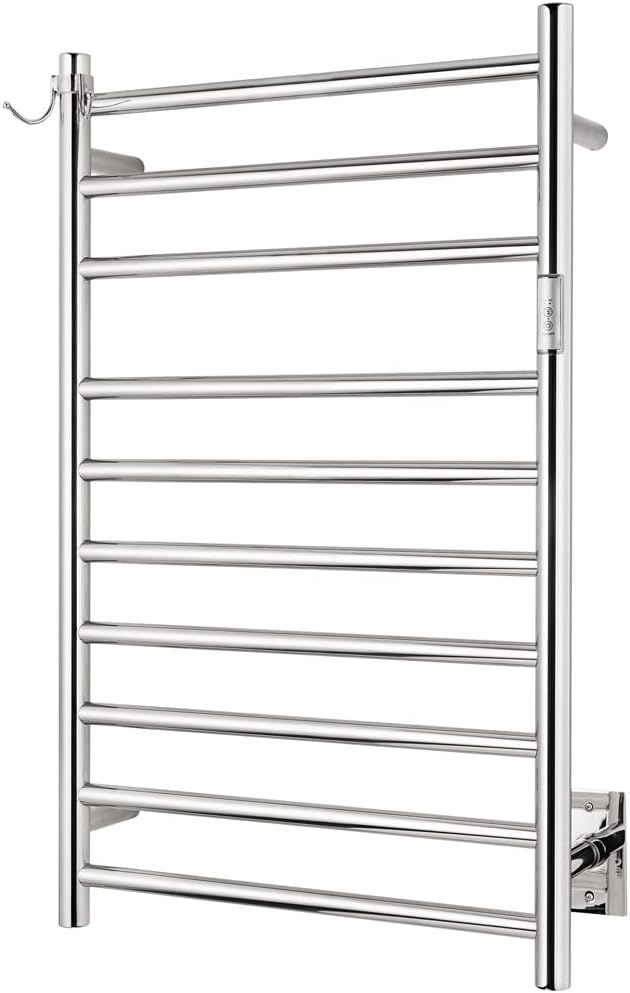 Wall Mounted Towel Warmer 10 Bars with Plug-in and Hardwired Options 3 Working Modes Mirror Polished Stainless Steel 21”W 34”H