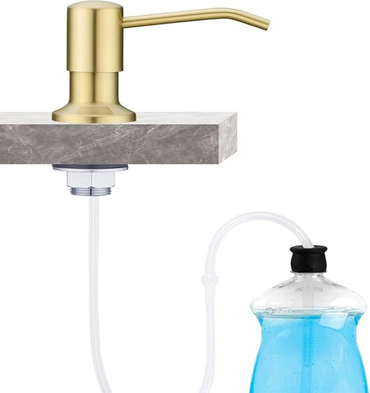 Built in Sink Soap Dispenser with 47'' Tube for Kitchen Sink Brushed Champagne Gold Stainless Steel Pump Head with 17 OZ Bottle