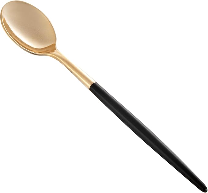 Restaurantware-Moderna 7.75 Inch Fancy Flatware, 50 Durable Plastic Flatware - With Black Handle For Grip, Heavy-duty, Gold Plastic Spoons, Easily Disposable Or Restaurants