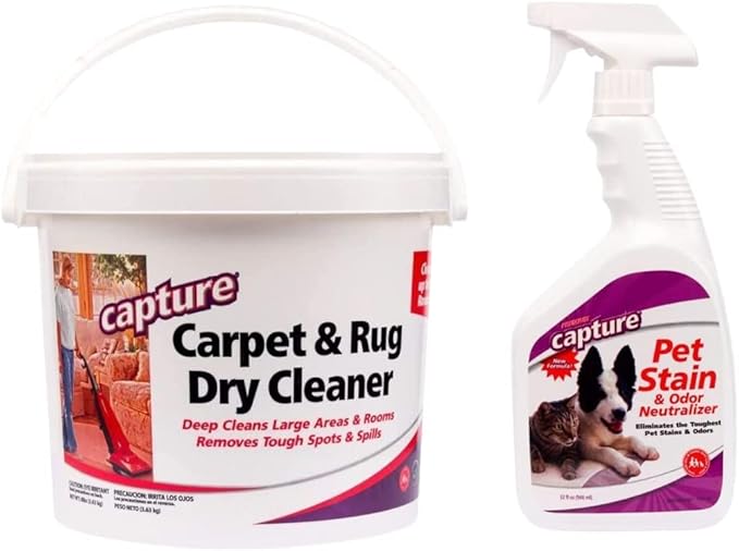 Capture Carpet & Rug Dry Cleaner (8lb) & Capture Pet Stain & Odor Neutralizer (32 oz), Pet Stain Remover for Carpet, Rug, Couch, Car & Upholstery - Bundle