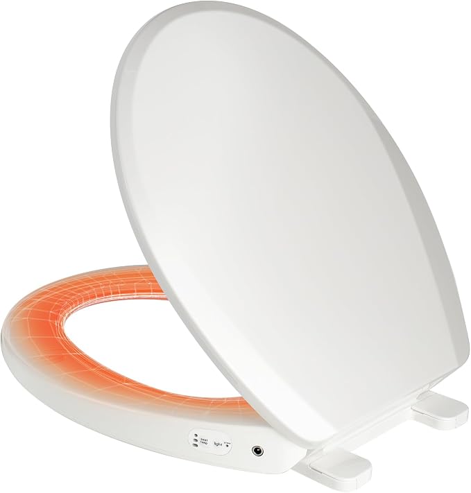 Clirass Round Heated Toilet Seat with Night Light, Three Temperature Settings Heated Seat,70 in Power Cord, Fit Round Toilet, Cold Water Bidet Function Toilet Seat With Slow Close