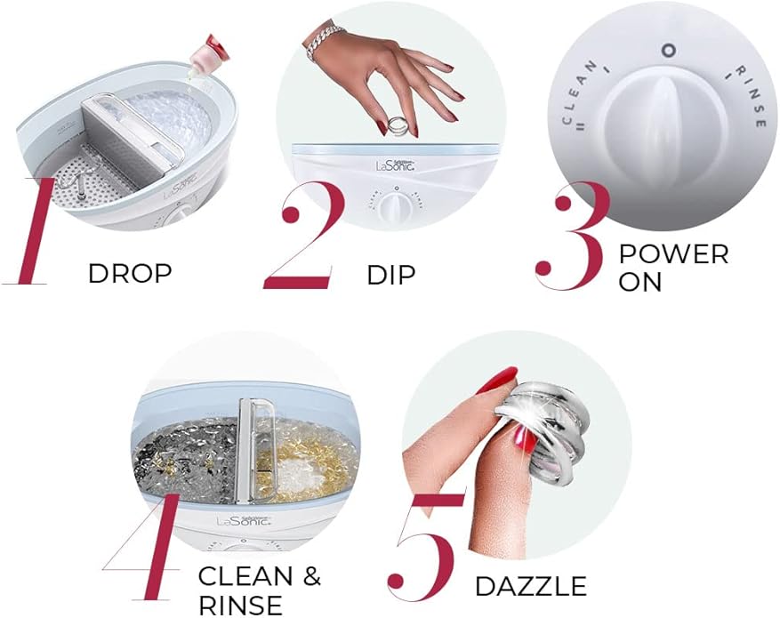 CONNOISSEURS LaSonic SafeWave Sonic Jewelry Cleaner Machine - Gently Cleans and Rinses - Features Dual Tanks, Two Cleaning Speeds, and Removable Lid