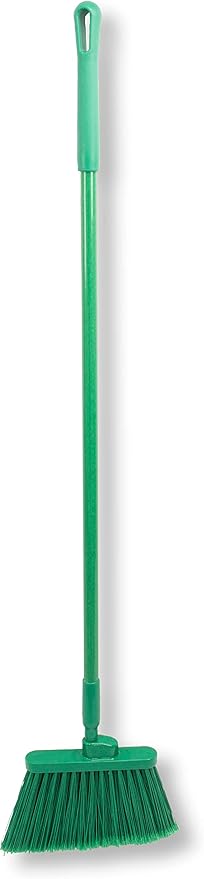 SPARTA 41082EC09 Plastic Color Coded Broom, Flagged Bristles, Long Broom With Angled Head For Large Debris, 56 Inches, Green, (Pack of 12)