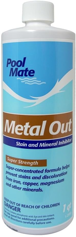 Pool Mate 1-Quart 2-Pack Concentrated Metal Out Stain and Mineral Inhibitor, Pool Metal Remover, Stain Remover, Made in USA