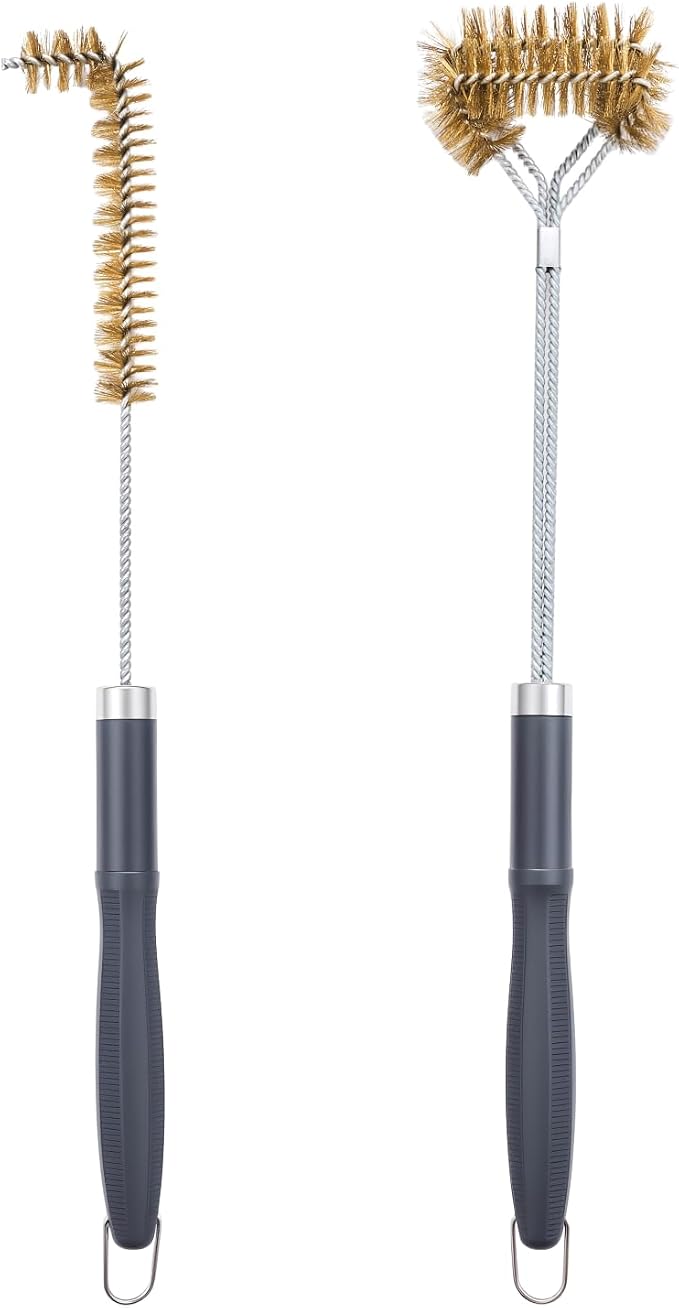 SUNRISE Fryer Brush with Long Handle (Brass with Plastic Handle, L and Double Brush)