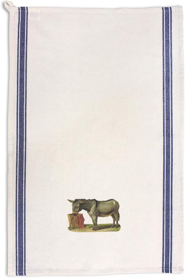 Custom Decor Kitchen Towels Donkey Pets Animals Vintage Look Vintage Cleaning Supplies Dish Towels Blue Stripe Design Only