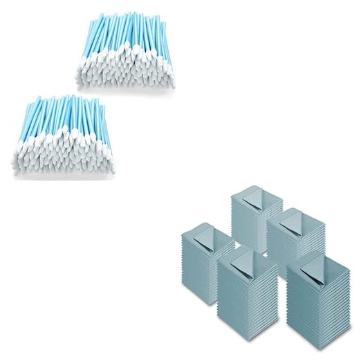 AAwipes Cleanroom Swabs (200pcs, 3.2mm Head Width Spear Shape Pointed Tips, Blue) & This2 Set of AAwipes Eyeglasses Cleaning Cloth Glasses Cloths 100 Pack Blue
