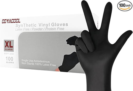 Disposable Gloves X-Large, Nitrile and Vinyl Blend Material Gloves, Latex Free, 4 Mil,100 Pc. - Food Grade Glove for Cleaning, Food Prep,Hair Dye, Tattoo, Black