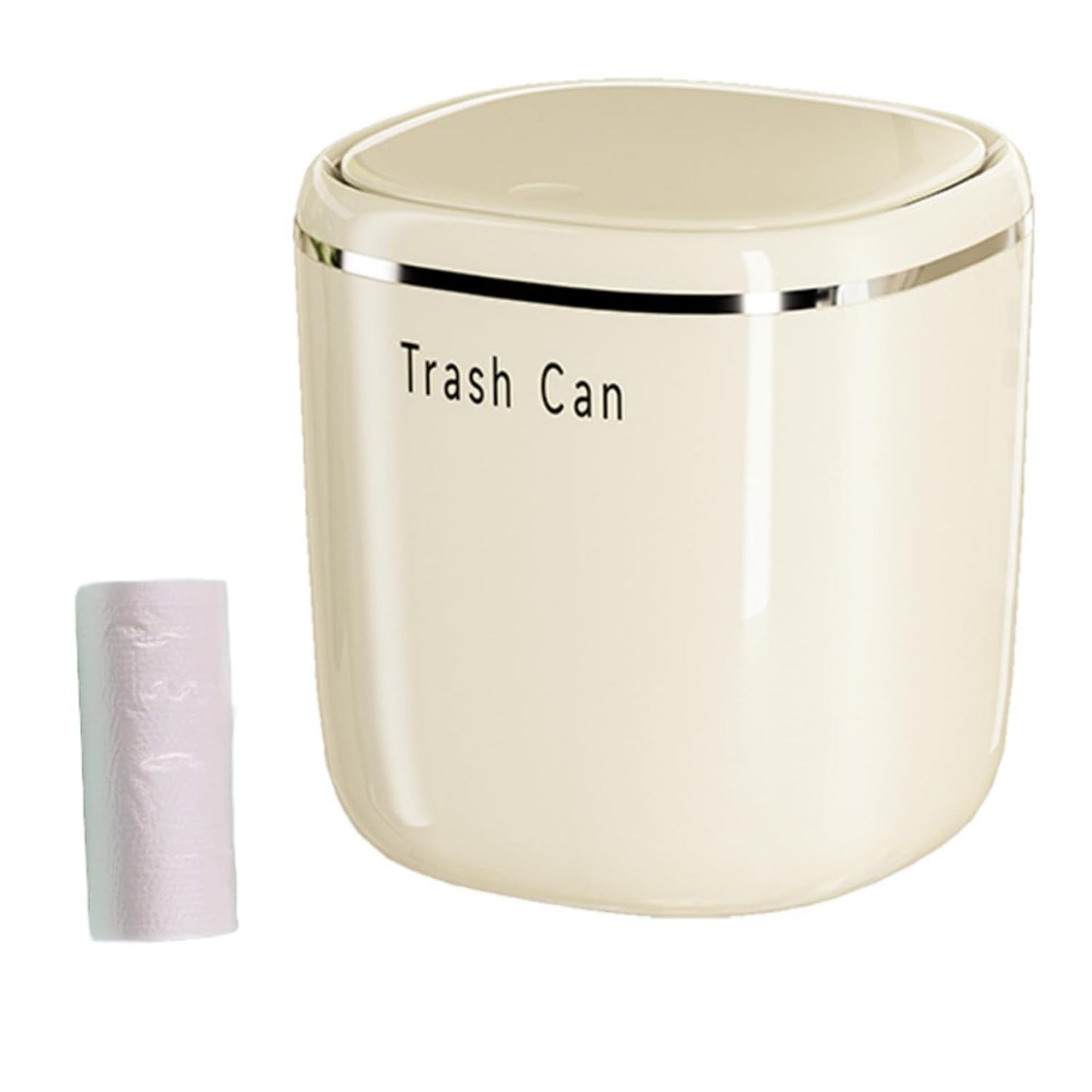 0.8 Gallon Desktop Mini Trash Can with Push-Open Lid, Small Waste Baskets Includes 50 Free Bags, Small Eco-Friendly PP Waste Bin for Office Desk, Bedroom, Bathroom Tiny Garbage Can (White)