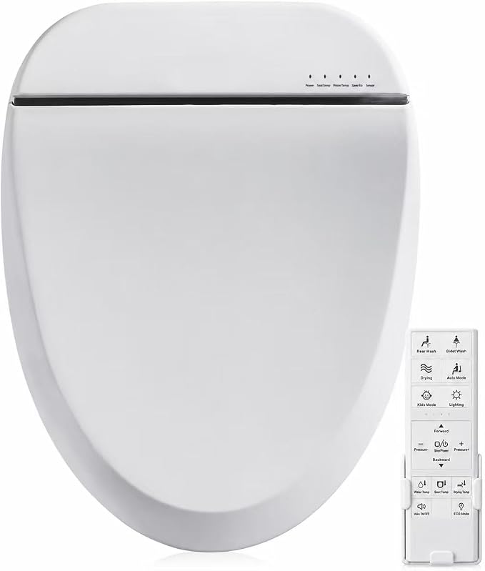 ZMJH Bidet Toilet Seat, Electric Smart Heated Seat with Slow Closes, Vortex Wash, Warm Dryer, Rear and Front Wash, Warm Water, Remote Control, and Night Light, White, A102S-W (Elongated)