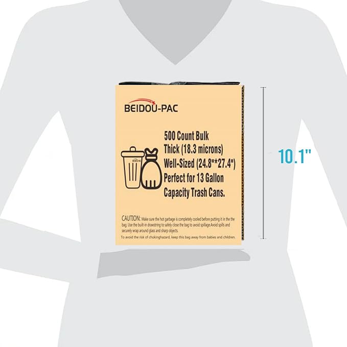 BEIDOU-PAC 13 Gallon Trash Bags Drawstring, 500 Count Bulk Value Pack, Black & Unscented Garbage Bags, Multi-purpose Tall Kitchen Trash Bags Can Liners for Business Home Commercial and Industrial