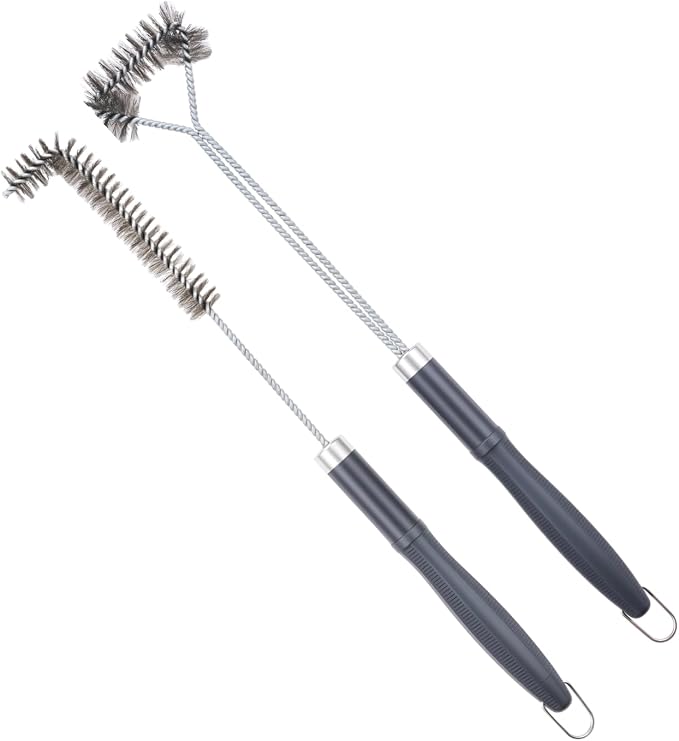 SUNRISE Fryer Brush with Long Handle (Stainless Steel with Plastic Handle, L and Single Brush)
