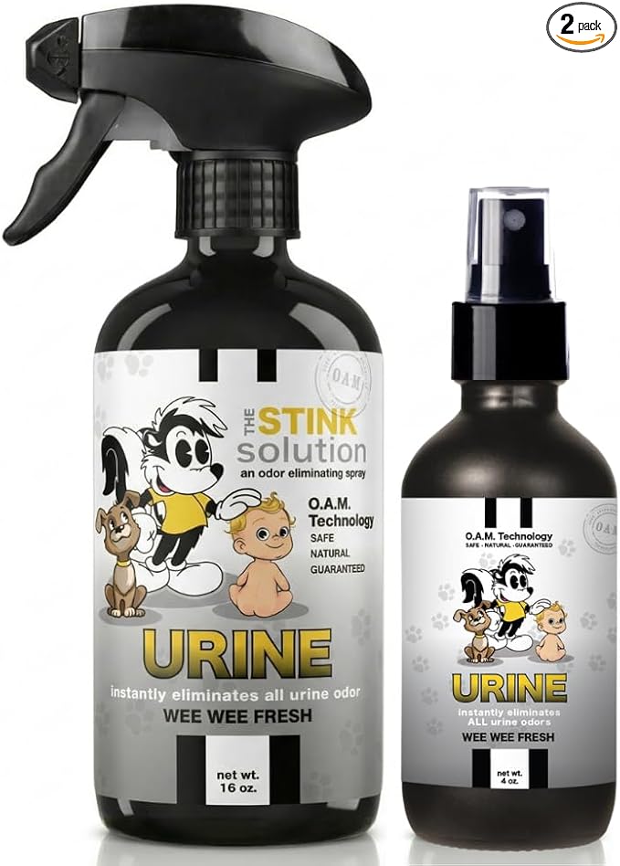 The Stink Solution Urine Odor Eliminator Spray Completely Removes Cat Urine, Dog Pee, & Human Urine Odor from Carpet, Mattress, Floors, Grass, Outdoor Turf, etc. - 1 16 oz, 1 4 oz (WeeWee Fresh)