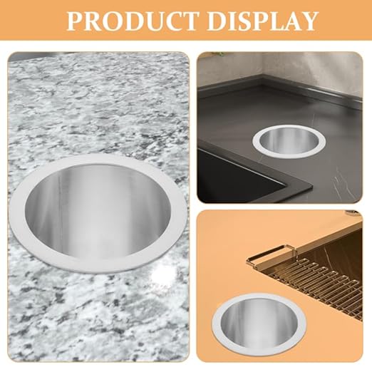 PRETYZOOM Stainless Steel Round Countertop Trash can Lid Small Wastebasket Cover Recessed Garbage Lid Space-Saving Design for Office Bathroom Desk 5.90X4.72X3.14In