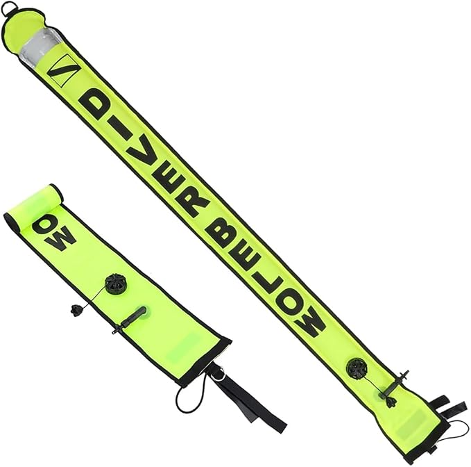 4ft Surface Marker Buoy, Hi-Vi Inflatable Scuba Signal Tube with Reflective Strip, Scuba Diving Open Bottom Float (SMB) for Underwater Diving Snorkeling