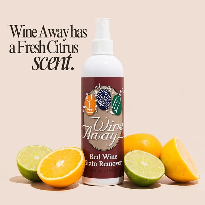 Wine Away Red Wine Stain Remover - Perfect Fabric, Upholstery and Carpet Cleaner Spray Solution - Effectively Removes Blood, Coffee, and Pet Stains - Fresh Citrus Scent - 12oz (Set of 4 bottles)
