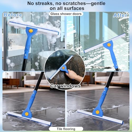 Ultimate Home Cleaning Bundle: Heavy Duty Upright Broom and Dustpan Set with Rotatable Head, 77.5" Extendable Window Squeegee Kit, 3-in-1 Microfiber Scrubber Floor Sweeper for RV, Kitchen, Car